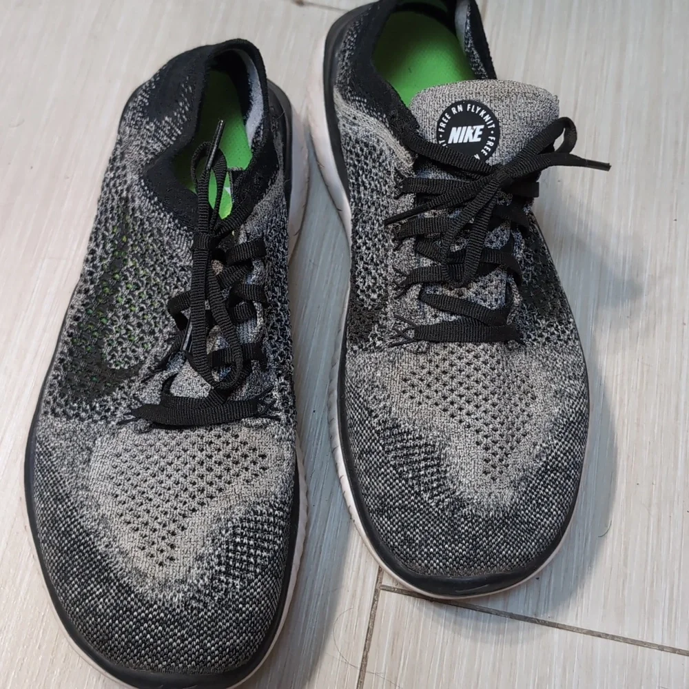 Nike Free Rn Flyknit Running Shoes Black, Gray, Green - Picture 3 of 5